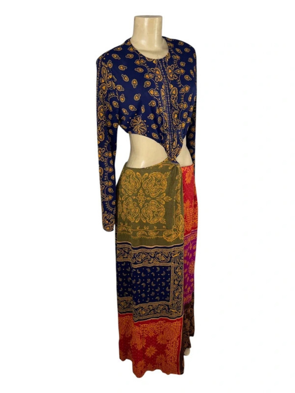 Auth NWT Farm Rio Women’s Large Paisley Patchwork Cutout Maxi Dress Anthropology - Picture 1 of 9